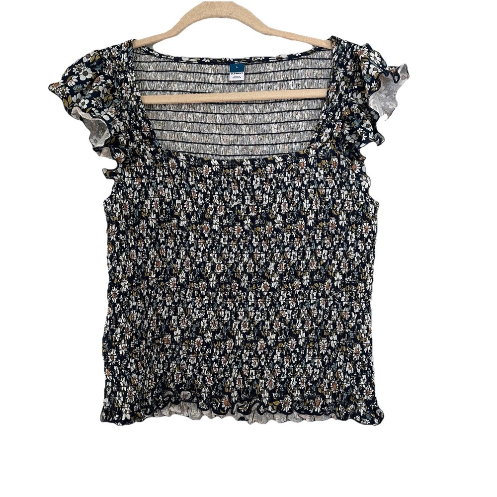 Old Navy Floral Smocked Top Womens Large Sunflowers Babydoll‎ Ditsy Cottagecore